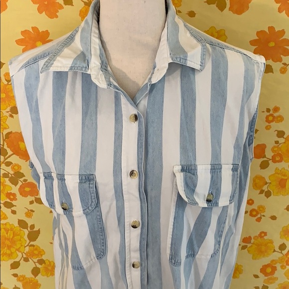 Vintage 90s Denim Stripe Button Down Shirt - Picture 2 of 8